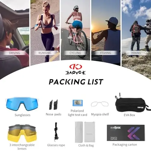 KAPVOE Polarized ko'zoynaklar 1 linzali yoki 4 linzali ayollar erkaklar uchun UV himoyasi Velosiped quyoshdan saqlaydigan ko'zoynaklar Tr90 ramkali sport velosipedi K9022 - 4