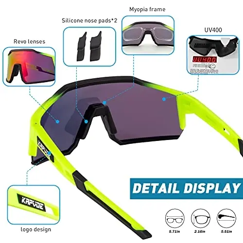 KAPVOE Polarized ko'zoynaklar 1 linzali yoki 4 linzali ayollar va erkaklar uchun UV himoyasi Velosiped quyoshdan saqlaydigan ko'zoynaklar Tr90 ramkali sport velosipedi K9022 - 5