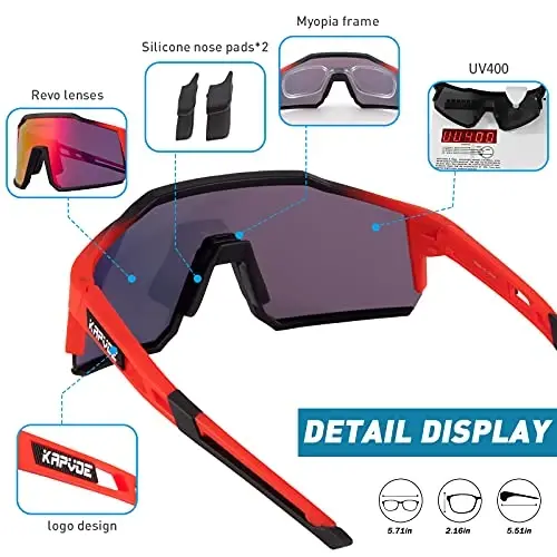 KAPVOE Polarized ko'zoynaklar 1 linzali yoki 4 linzali ayollar va erkaklar uchun UV himoyasi Velosiped uchun quyoshdan saqlaydigan ko'zoynaklar Tr90 ramkali sport velosipedi K9022 - 5