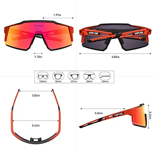 KAPVOE Polarized ko'zoynaklar 1 linzali yoki 4 linzali ayollar va erkaklar uchun UV himoyasi Velosiped uchun quyoshdan saqlaydigan ko'zoynaklar Tr90 ramkali sport velosipedi K9022 - 6