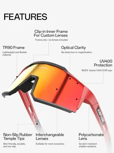 KAPVOE Polarized ko'zoynaklar 1 linzali yoki 4 linzali ayollar va erkaklar uchun UV himoyasi Velosiped uchun quyoshdan saqlaydigan ko'zoynaklar Tr90 ramkali sport velosipedi K9022 - 2