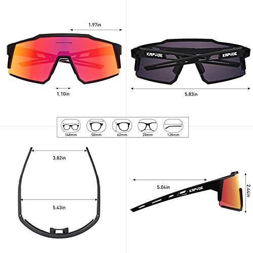 KAPVOE Polarized velosiped ko'zoynaklari 1 linza yoki 4 almashtiriladigan linzalar bilan Tr90 ramka, erkaklar va ayollar uchun sport ko'zoynaklari velosiped - 4