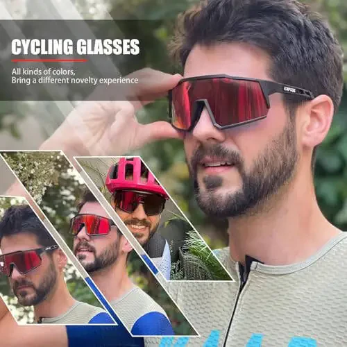 KAPVOE Polarized velosiped ko'zoynaklari 1 linza yoki 4 almashtiriladigan linzalar bilan Tr90 ramka, erkaklar va ayollar uchun sport ko'zoynaklari velosiped - 6