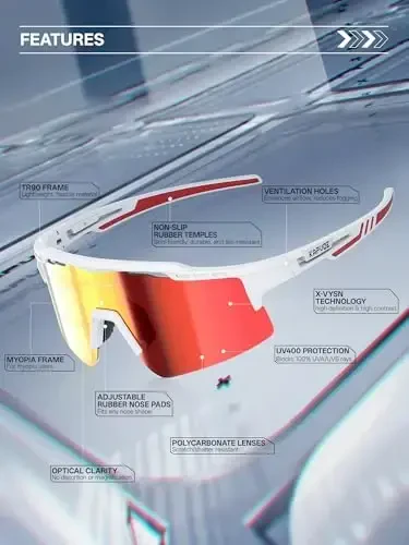 KAPVOE Polarized Velosiped Ko'zoynaklari Erkaklar Ayollar uchun Sport Quyoshdan saqlaydigan ko'zoynaklar, UV400 MTB Velosiped Tog 'Velosiped Ko'zoynaklari 3 linzali K75 - 3