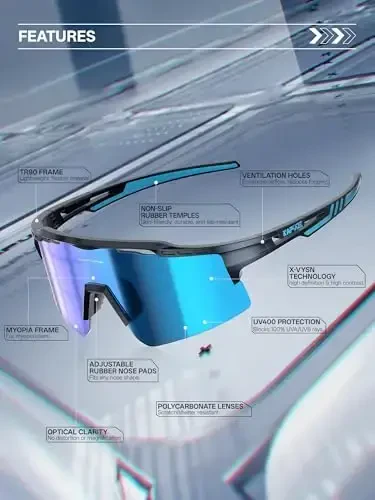 KAPVOE Velosiped Ko'zoynaklari Sport Ko'zoynaklari Erkaklar va Ayollar uchun, Polyarizatsiya qilingan UV400 MTB Velosiped Tog' Velosipedi Ko'zoynaklari 3 ta Linzalar bilan - 3