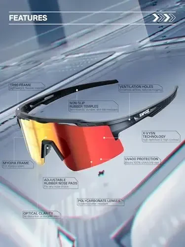 KAPVOE Velosiped Ko'zoynaklari Sport Ko'zoynaklari Erkaklar va Ayollar uchun, Polyarizatsiyalangan UV400 MTB Velosiped Tog' Velosipedi Ko'zoynaklari 3 ta Linzali - 3