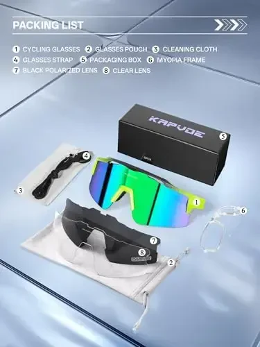 KAPVOE Velosiped Ko'zoynaklari Sport Ko'zoynaklari Erkaklar va Ayollar uchun, Polyarizatsiyalangan UV400 MTB Velosiped Tog' Velosipedi Ko'zoynaklari 3 ta Linzali - 6