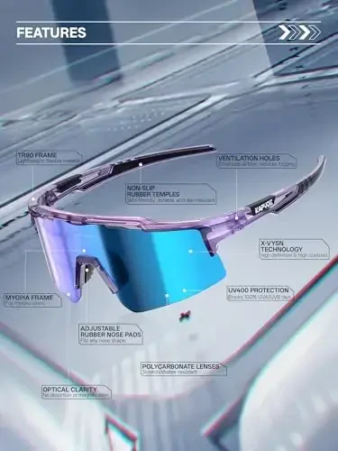 KAPVOE Velosiped Ko'zoynaklari Sport Quyosh Ko'zoynaklari Erkaklar va Ayollar uchun, Polyarizatsiyalangan UV400 MTB Velosiped Tog' Velosiped Ko'zoynaklari 3 ta linzali - 3