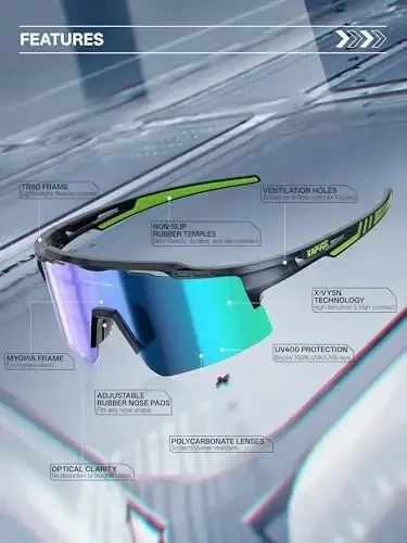 KAPVOE Velosiped Ko'zoynaklari Sport Quyosh Ko'zoynaklari Erkaklar va Ayollar uchun, Polyarizatsiyalangan UV400 MTB Velosiped Tog' Velosipedi Ko'zoynaklari 3 Linzali - 3