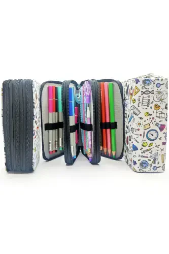Карандаш Чехол Наука Дизайн Kawaii Органайзер Карандашница Веган Кожа Три Отделения Пенал-Наука - 5