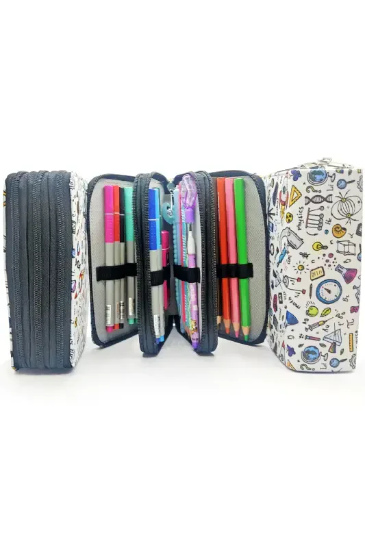 Карандаш Чехол Наука Дизайн Kawaii Органайзер Карандашница Веган Кожа Три Отделения Пенал-Наука - 5