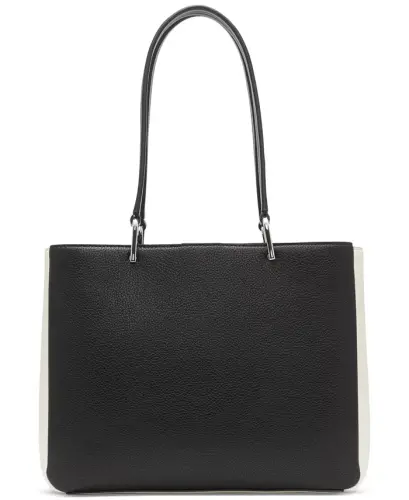 Clove Mixed Material Push-Lock Triple Compartment Tote Bag - Black/White Snake - 4