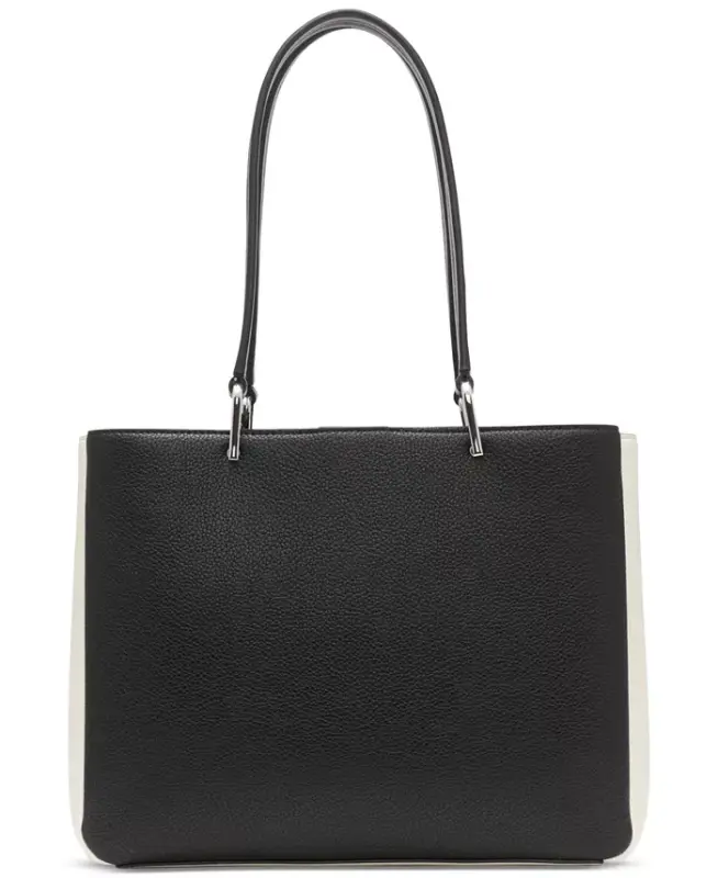 Clove Mixed Material Push-Lock Triple Compartment Tote Bag - Black/White Snake - 4