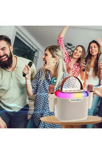 Karaoke Bluetooth Hoparlör – Kablosuz, Rgb Işıklı, 2 Mikrofonlu, Taşınabilir Eğlence Sistemi - Altın - YELLOWTECH (1)