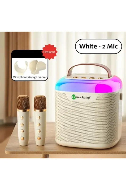 Karaoke Bluetooth Hoparlör – Kablosuz, Rgb Işıklı, 2 Mikrofonlu, Taşınabilir Eğlence Sistemi - Altın - 8