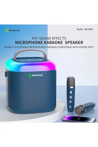 Karaoke Bluetooth Hoparlör – Kablosuz, Rgb Işıklı, 2 Mikrofonlu, Taşınabilir Eğlence Sistemi-Lacivert 