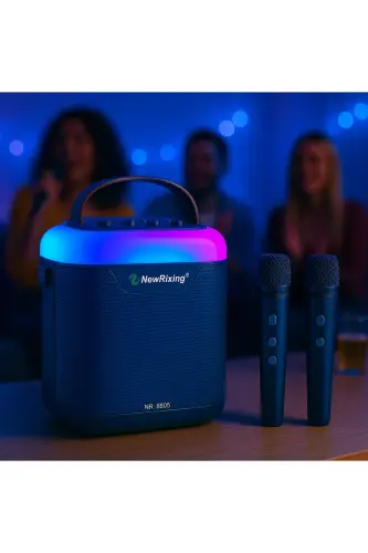 Karaoke Bluetooth Hoparlör – Kablosuz, Rgb Işıklı, 2 Mikrofonlu, Taşınabilir Eğlence Sistemi - Lacivert - 3