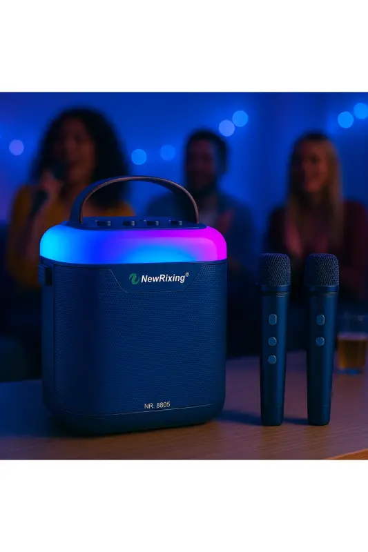 Karaoke Bluetooth Hoparlör – Kablosuz, Rgb Işıklı, 2 Mikrofonlu, Taşınabilir Eğlence Sistemi - Lacivert - 3