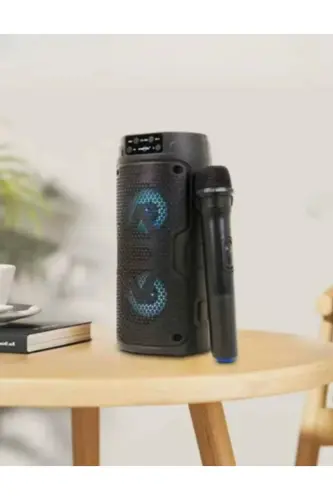 GTS-2129 Bluetooth Hoparlör Kablosuz Mikrofonlu Karaoke Speaker Ses Bombası RGB Işıklı Radyo Sd Kart - 4