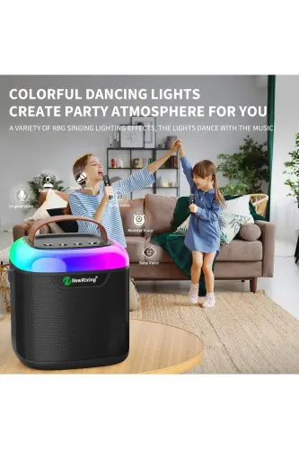 Karaoke Bluetooth karnay - simsiz, Rgb yoritgichli, 2 mikrofonli, ko'chma ko'ngilochar tizim-Qora - 4