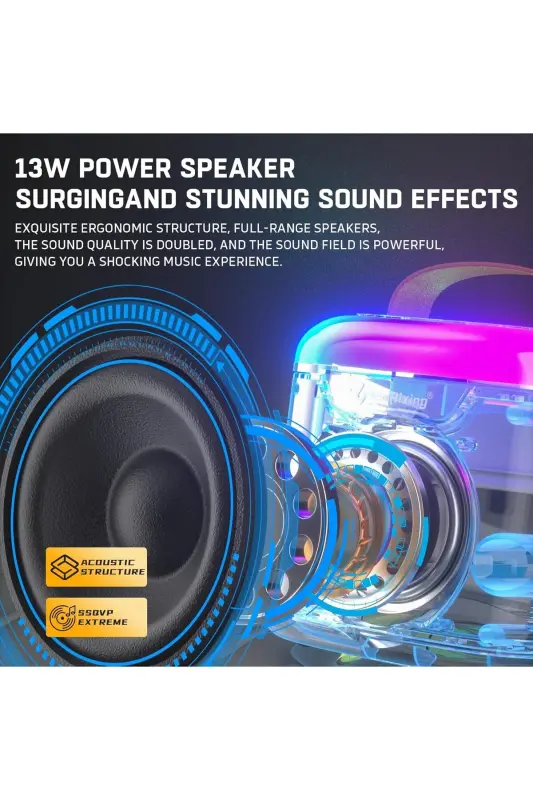 Karaoke Bluetooth karnay - simsiz, Rgb yoritgichli, 2 mikrofonli, ko'chma ko'ngilochar tizim-Qora - 5