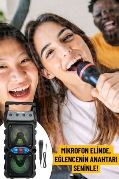 Karaoke Bluetooth karnaylar, telefon stendi, simsiz subwoofer, RGB yoritgich, FM, SD, mikrofonli ovoz kuchaytirgich - 2