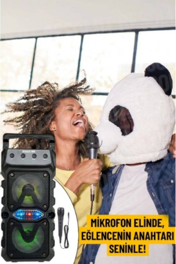 Karaoke Bluetooth karnaylar, telefon stendi, simsiz subwoofer, RGB yoritgich, FM, SD, mikrofonli ovoz kuchaytirgich - 5