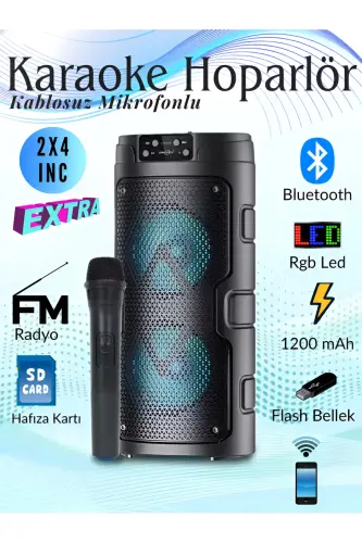 Karaoke Bluetooth karnaylar, telefon stendi, simsiz subwoofer, RGB yoritgich, FM, SD, mikrofonli ovoz kuchaytirgich - 2
