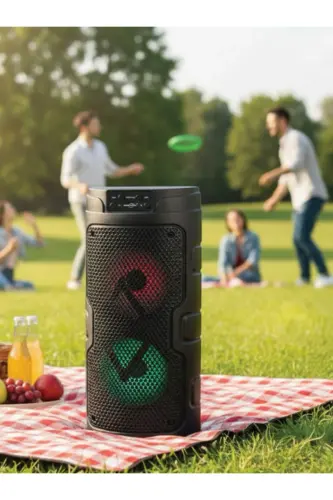 Караоке Bluetooth-колонка с телефонной подставкой, беспроводным сабвуфером, RGB-подсветкой, FM, SD, микрофоном и мощным звуком. - 10