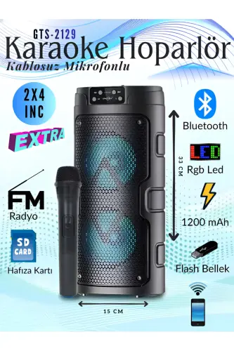Караоке Bluetooth-колонка с телефонной подставкой, беспроводным сабвуфером, RGB-подсветкой, FM, SD, микрофоном и мощным звуком. - NEXTBUY (1)
