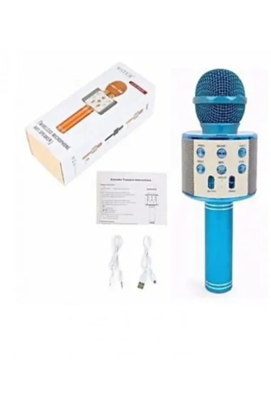 Karaoke Bluetooth Mikrofon Hoparlörlü Usb Flash Destekli Ws-858-MAVİ - 2