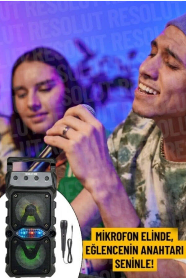 Karaoke Bluetooth Speaker with Phone Stand, Wireless Subwoofer, RGB Lights, FM, SD, and Microphone. - 4