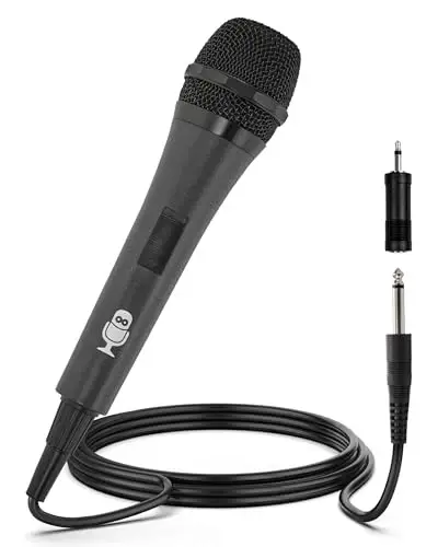 Singing Machine Wired Microphone for Karaoke, (Black) - Unidirectional Dynamic Vocal Microphone - Plug-in Microphone for Karaoke Machine, AMP, & Speaker - Mic for Singing, Public Speaking, & Parties 