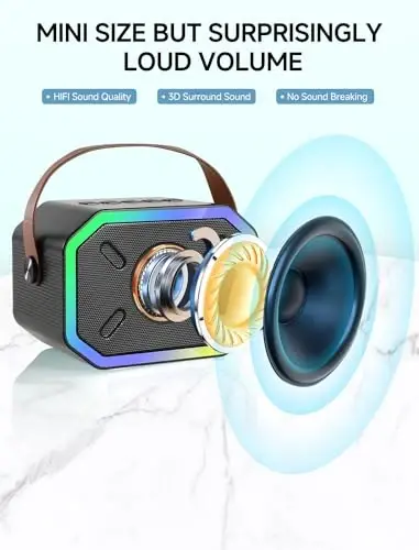 Karaoke Machine bolalar va kattalar uchun, Mini Portativ Bluetooth karnay 2 ta simsiz mikrofon bilan, TV uchun Led chiroqlar, Qizlar va o'g'il bolalar oilaviy partiya tug'ilgan kun uchun sovg'alar (Qora) - CAIORD (1)
