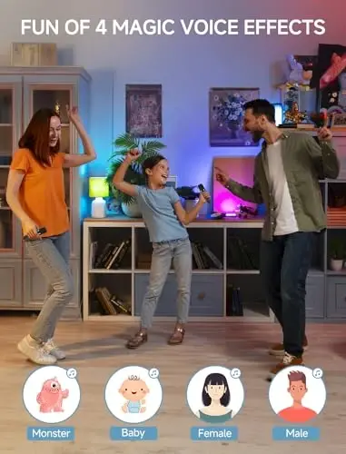 Karaoke Machine bolalar va kattalar uchun, Mini Portativ Bluetooth karnay 2 ta simsiz mikrofon bilan, TV uchun Led chiroqlar, Qizlar va o'g'il bolalar oilaviy partiya tug'ilgan kun uchun sovg'alar (Qora) - 4