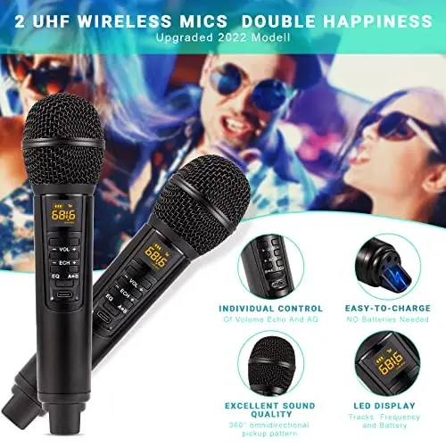 Karaoke Machine for Adults and Kids,Portable Bluetooth Karaoke Machine with Mobile Phone Holder, PA Speaker System with 2 Wireless Bluetooth Microphone Best Birthday Gift for Boys and Girls - DLARA (1)