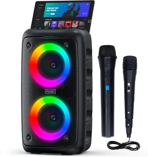 Karaoke Machine for Adults and Kids,Portable Bluetooth Speaker with 1 Wireless Microphone and 1 Wired Mic,Rechargeable Powered Dj/PA Speaker System with TF Card,AUX in,REC,TWS for Birthday Party - 1
