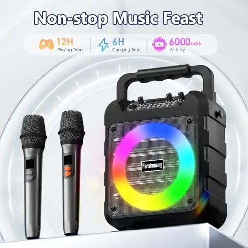 Karaoke Machine for Adults - Portable Bluetooth Karaoke Speaker with Two Wireless Microphones, PA System Speaker Supports TF Card/USB, AUX in, REC, Bass & Treble for Party/Meeting - Modazone (1)