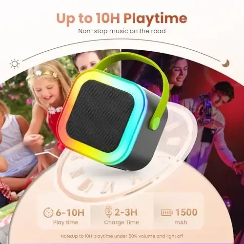Karaoke Machine for Kids Adults, Portable Bluetooth Mini Karaoke Microphone Singing Speaker Karaoke Player with 2 Wireless Mic, for All Smartphones,Birthday, Family,Home Party (Black Green) - 4
