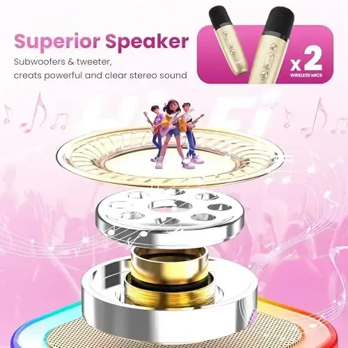 Karaoke Machine for Kids Adults, Portable Bluetooth Mini Karaoke Microphone Singing Speaker Karaoke Player with 2 Wireless Mic, for All Smartphones,Birthday, Family,Home Party (Gold) - MODAZONE (1)