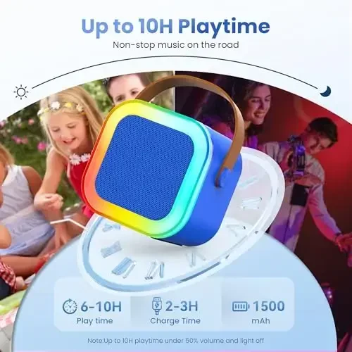 Karaoke Machine for Kids Adults, Portable Bluetooth Mini Karaoke Microphone Singing Speaker Karaoke Player with 2 Wireless Mic, for All Smartphones,Birthday, Family,Home Party(Deep Blue) - 4