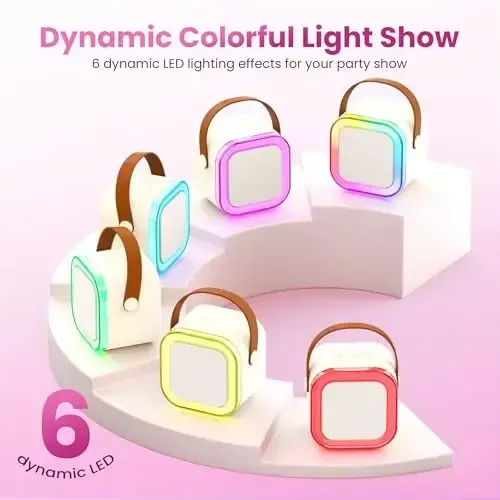 Karaoke Machine for Kids Adults, Portable Bluetooth Mini Karaoke Microphone Singing Speaker with 2 Wireless Mic and Light,Toys for All Smartphones,Birthday, Family,Home Party (Beige) - Peski (1)