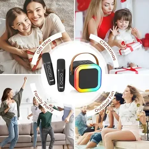 Karaoke Machine for Kids Adults, Portable Bluetooth Mini karaoke Microphone Singing Speaker with 2 Wireless Mic and Light,Toys for All Smartphones,Birthday, Family,Home Party (Black) - Peski