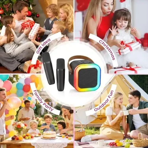 Karaoke Machine for Kids Adults, Portable Bluetooth Mini karaoke Microphone Singing Speaker with 2 Wireless Mic and Light,Toys for All Smartphones,Birthday, Family,Home Party (Black) - 8
