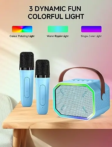 Karaoke Machine for Kids and Adults, Mini Portable Bluetooth Speaker with 2 Wireless Microphones, Led Lights for TV, Kids Gifts for Girls Boys Family Party Birthday (Blue) - 5