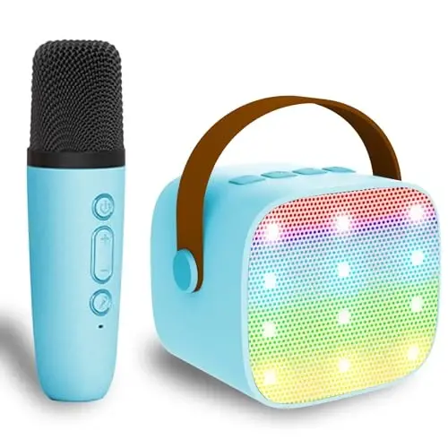 Karaoke Machine for Kids, Mini Karaoke Machine for Kids Adults, Portable Bluetooth Speaker with 1 Wireless Microphones, Christmas Birthday Toys Birthday Gifts for Girls 4, 5, 6, 7, 8+ Years Old Blue - 1