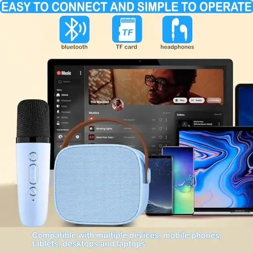 Karaoke Machine for Kids, Mini Karaoke Machine for Kids Adults, Portable Bluetooth Speaker with 1 Wireless Microphones, Christmas Birthday Toys Birthday Gifts for Girls 4, 5, 6, 7, 8+ Years Old Blue - 4