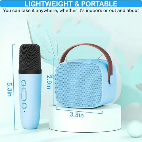 Karaoke Machine for Kids, Mini Karaoke Machine for Kids Adults, Portable Bluetooth Speaker with 1 Wireless Microphones, Christmas Birthday Toys Birthday Gifts for Girls 4, 5, 6, 7, 8+ Years Old Blue - 6