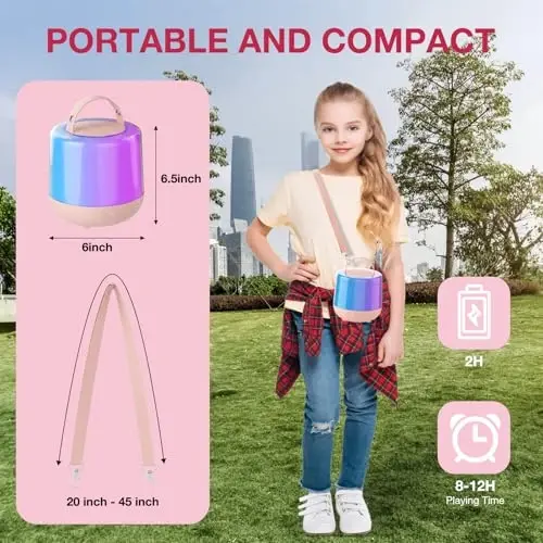Karaoke Machine for Kids, Portable Bluetooth Speaker with Wireless Microphone & LED Lights, Magic Voice Effects, for Girls Christmas Home Party (Baby Pink) - 4