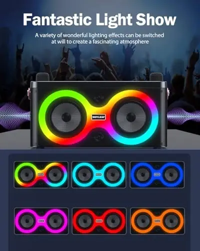 Karaoke Machine, Karaoke Machine for Adults, Bluetooth Speaker with 2 Wireless Karaoke Microphones for Adults & Kids with LED Lights, Karaoke Microphone with PA System Supports TF Card/USB/FM/AUX/TWS - 4